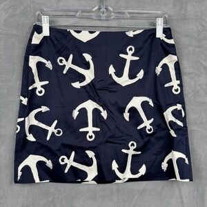 J Crew‎ Stretch Anchor Print Mini Skirt Nautical Navy White Women's Size 0